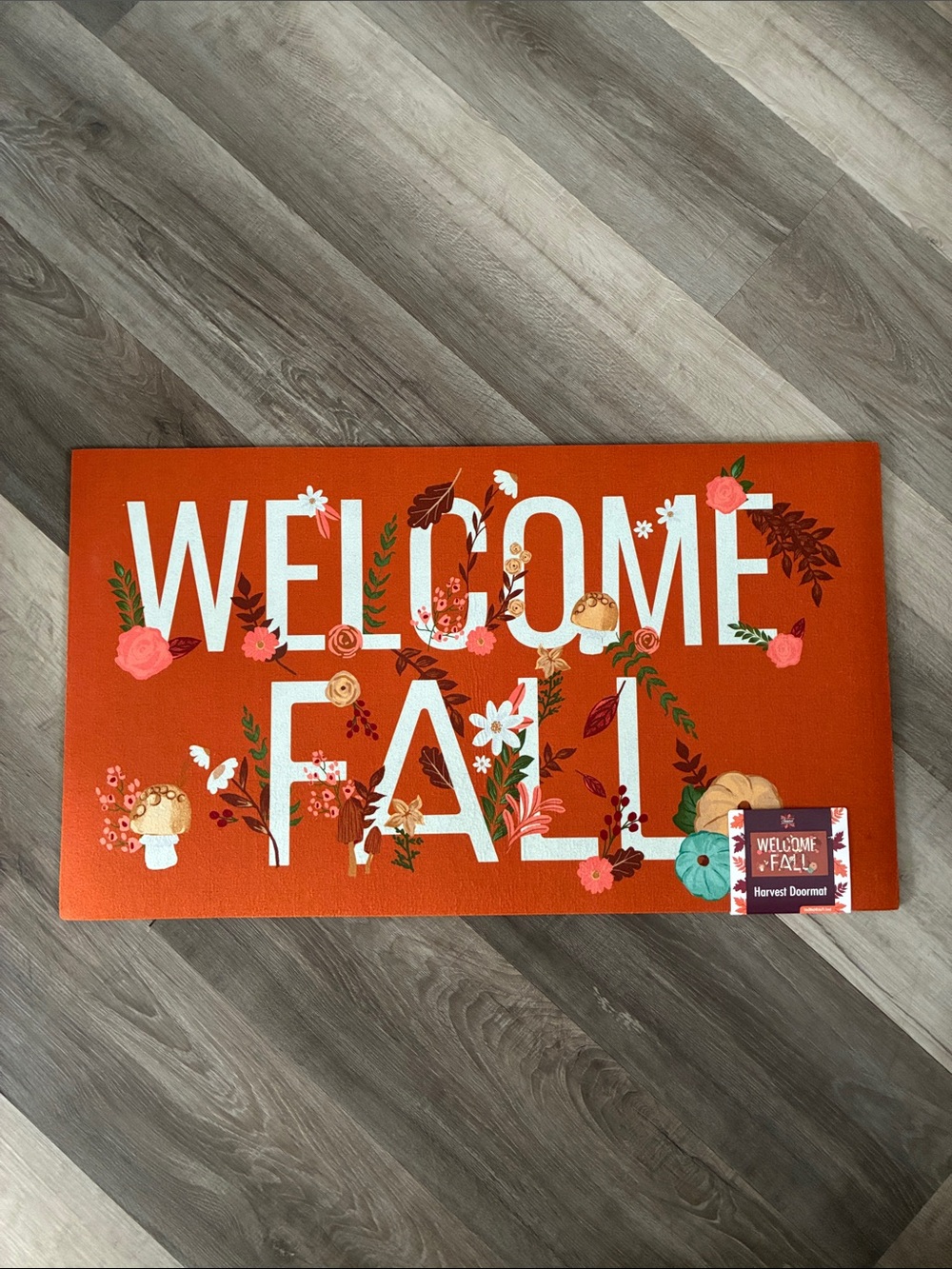 NWT- Welcome Fall- Floral Harvest Doormat w/ Anti Skid Rubber Back 16x28